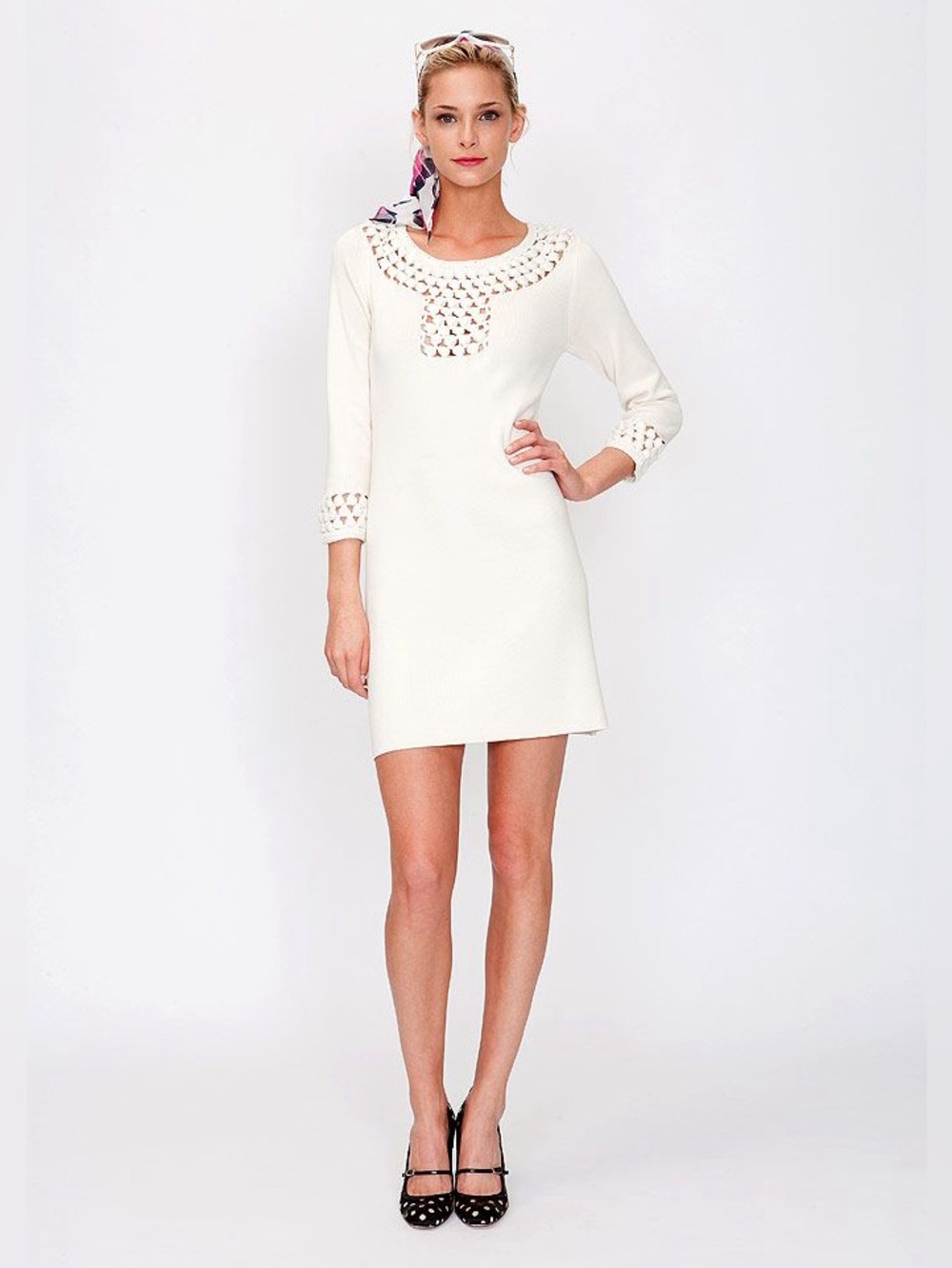 Milly New York Cream Knit Silk Dress Crochet Details XS